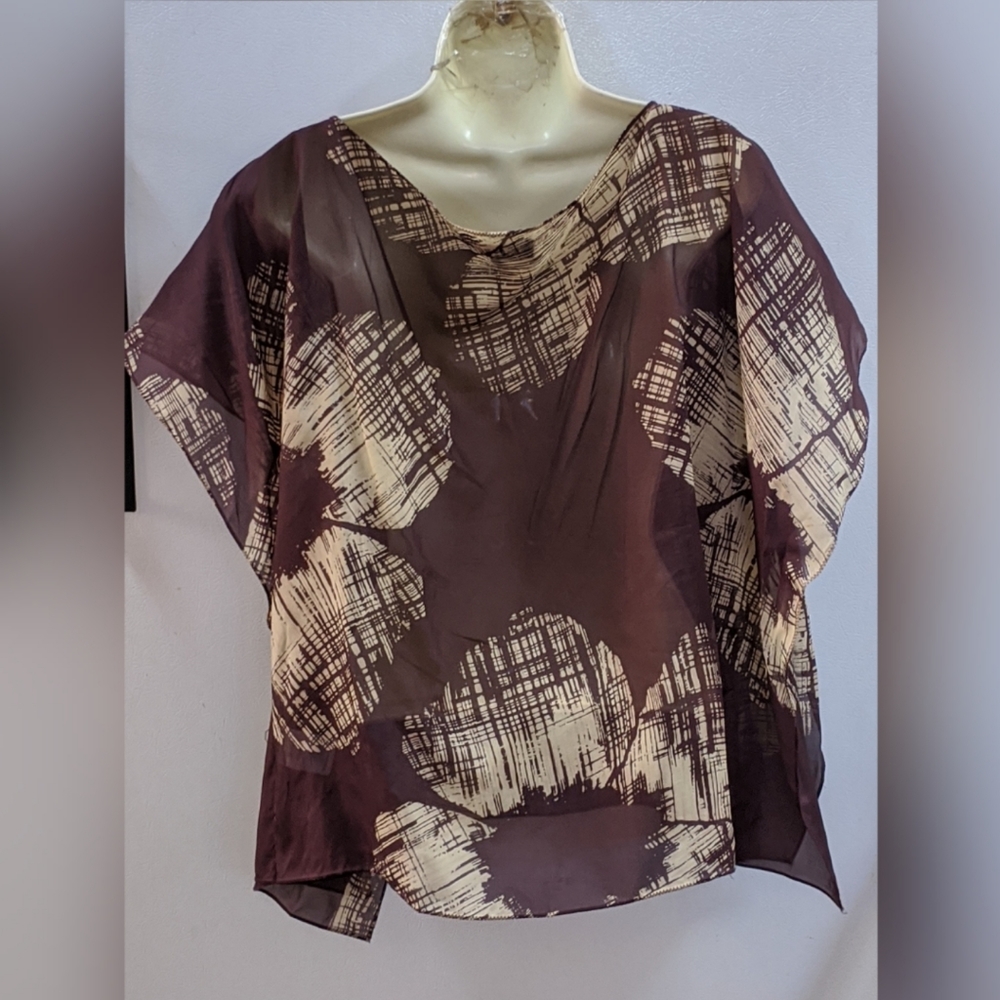 ROBERT RODRIGUEZ BROWN WITH BEIGE 100% SILK TOP - Picture 5 of 5